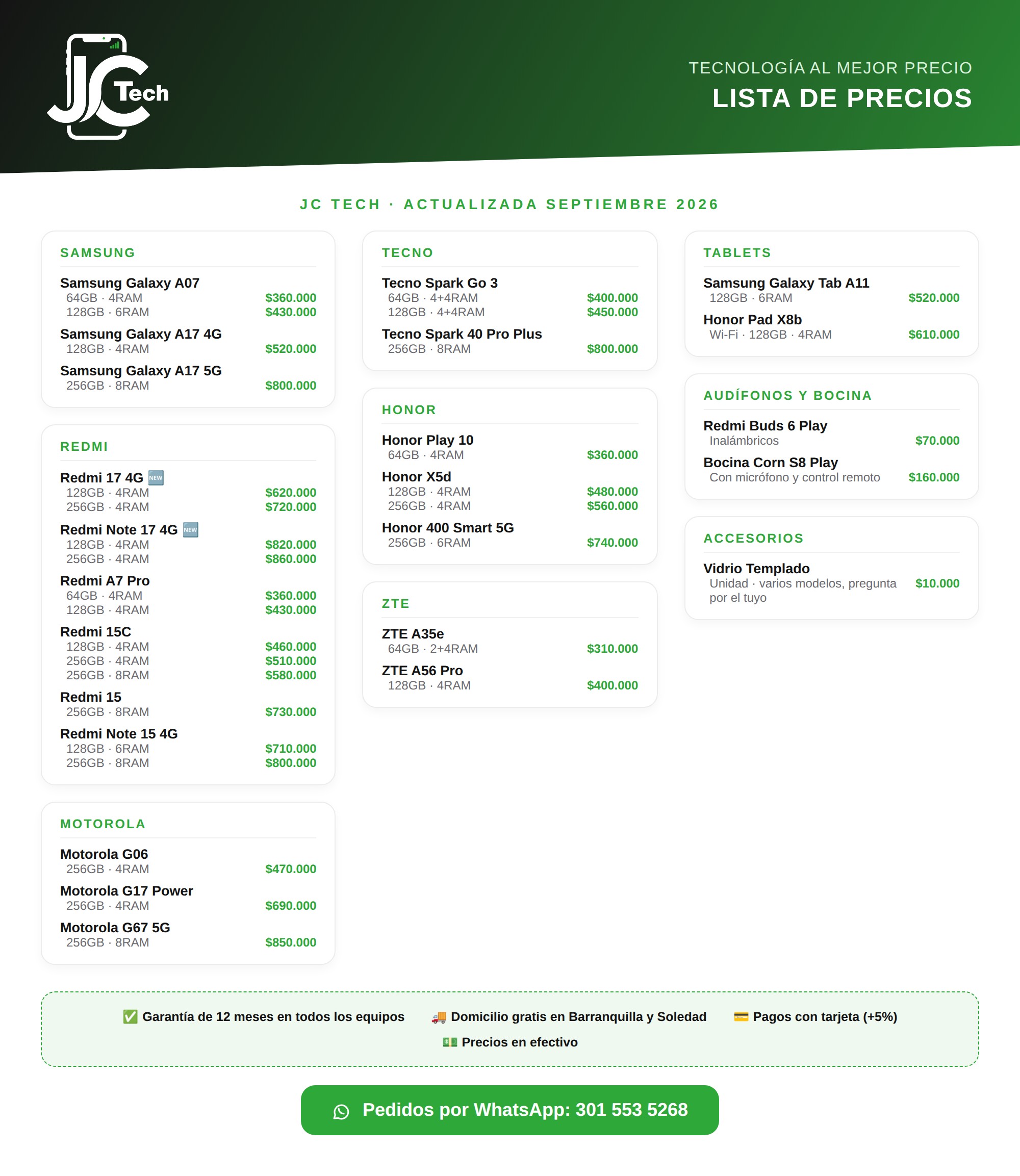 Lista de precios JC Tech